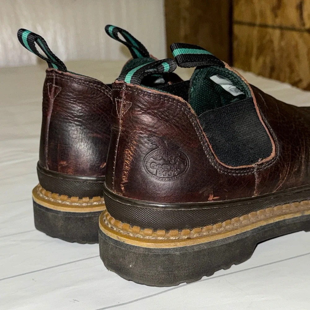 Georgia Giant Romeo Work Boots Oil Resistant Brown Leather Slip On Shoes Men 10M